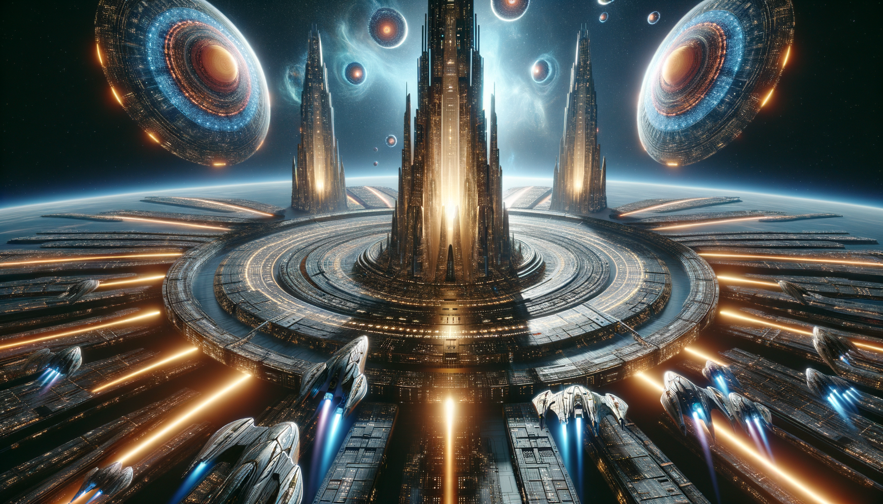 Three faction fleets converging on a contested Beacon