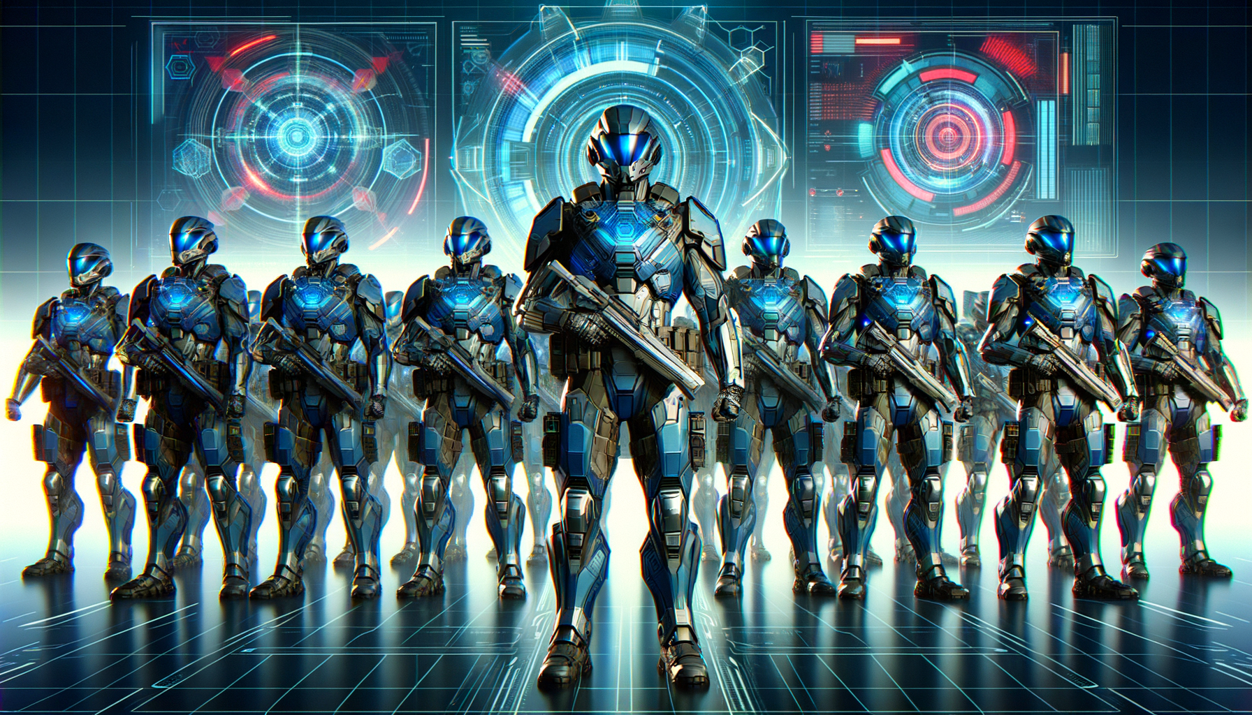 Terran military formation with overlapping shield units